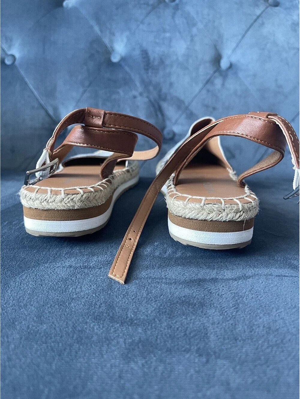 NAUTICA Espadrille Sandals Ankle Straps Black White Stripe Sz 7.5 Coastal NEW